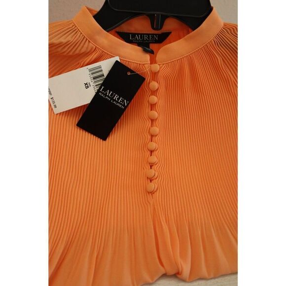 Lauren Ralph Lauren Women's Sz XS Red Pleated Georgette L/S Blouse $135 - Picture 3 of 6
